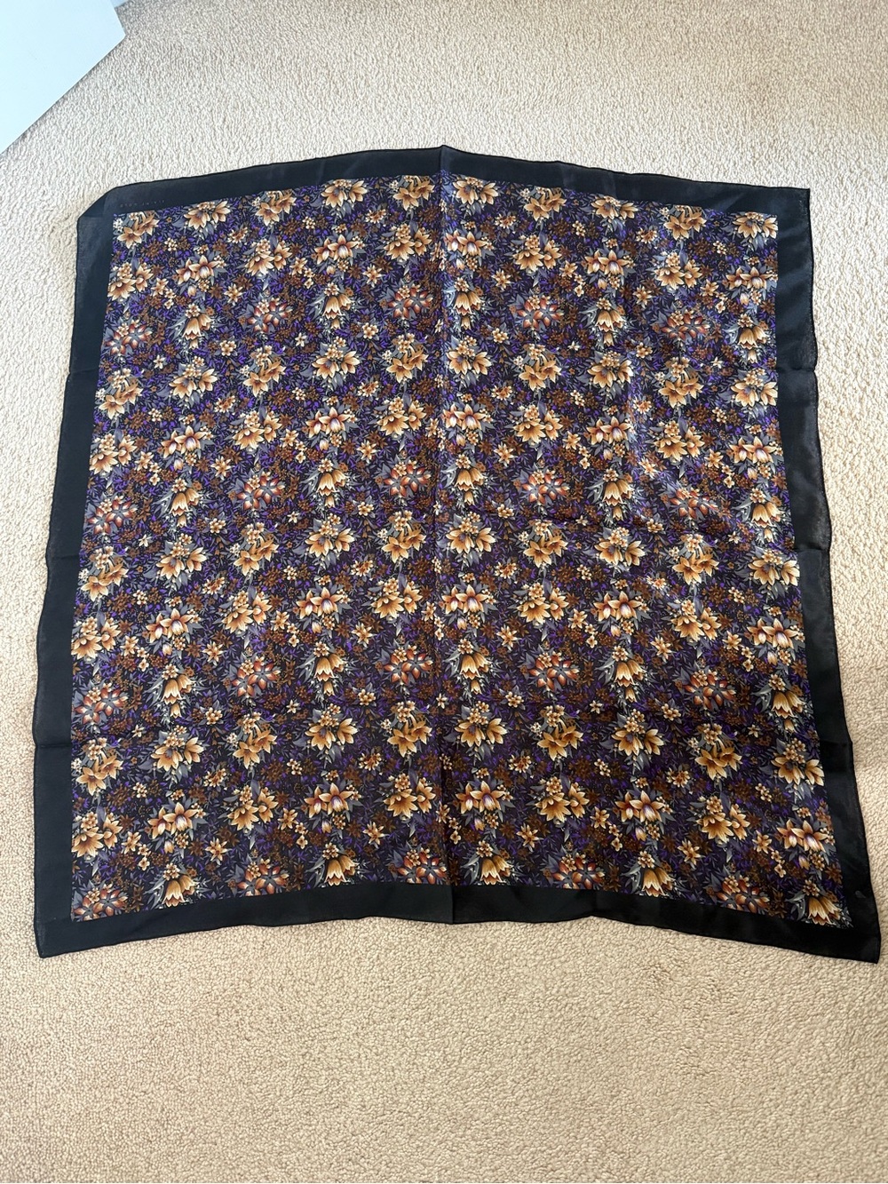 Elaine Gold for Collection XIIX Silk Square Scarf Floral Purple Tan Ivory
